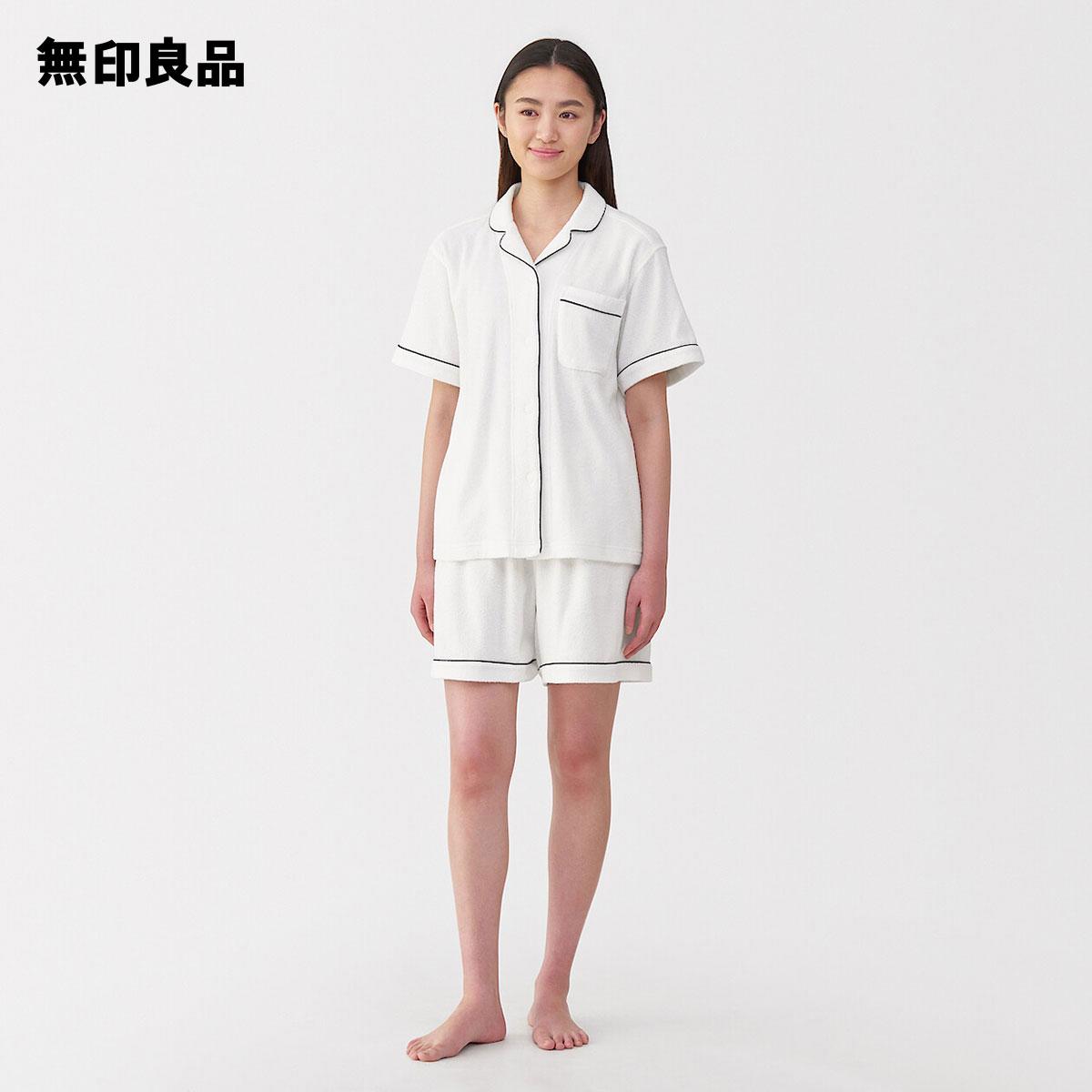 Womens Wearable Towel Double-Sided Pile Short Sleeve PajamasMuji Official