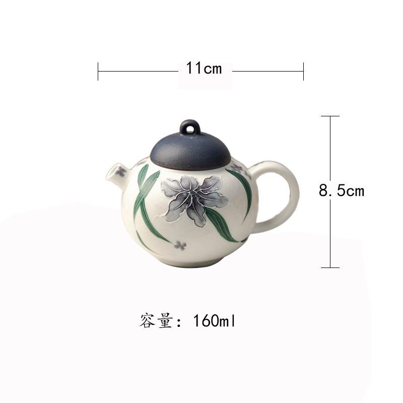 

160ml Hand-painted Dragonfly Lily Teapot Antique Tea Infuser Pot Tea Brewing Kettle With Ball Hole Tea Ceremony Collection Craft