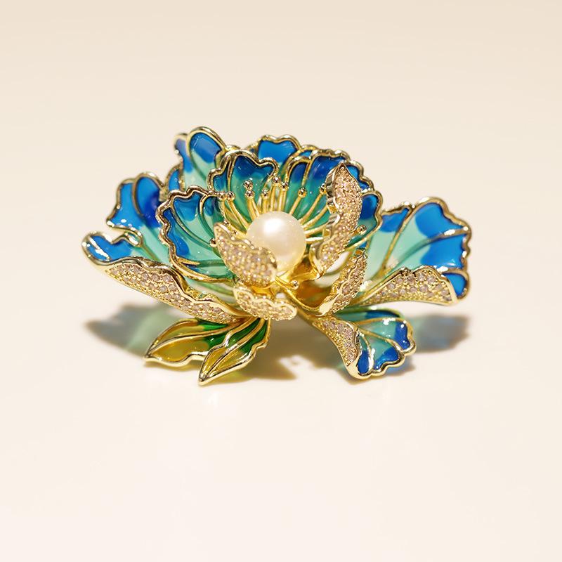 Bo Xin Yun High-End Enamel Peony & Freshwater Pearl Brooch