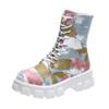 Autumn and winter color side zipper denim flat-bottomed platform short boots women's retro platform muffin bottom Martin boots lace-up