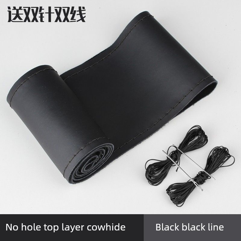 

Steering Wheel Cover Leather Hand Sewing Men s and Women s Four Seasons Universal Volkswagen Leather Cover First Layer Cowhide Non-Slip Handle Cover Soft Top Layer Black Black Line Without Holes