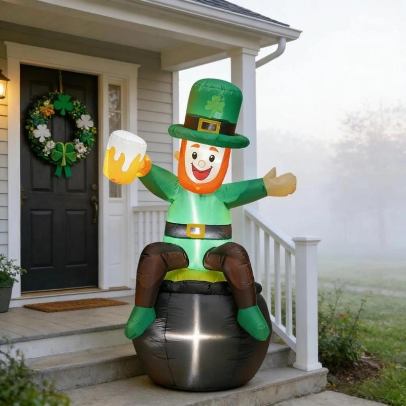 6/8FT Inflatable Lawn Ornament With Waterproof Polyester Fabric And Built In Lights For Patricks Day Celebration