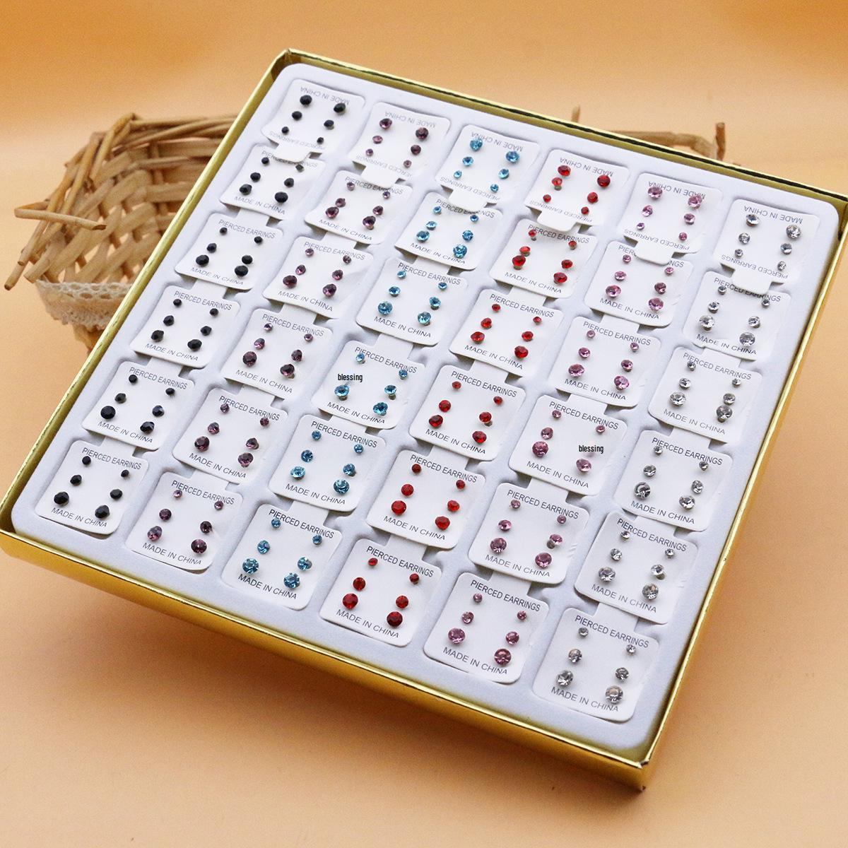 108 Pairs Student-Size Mixed Rhinestone Earring Set - Fresh Sweet Inlaid 2025