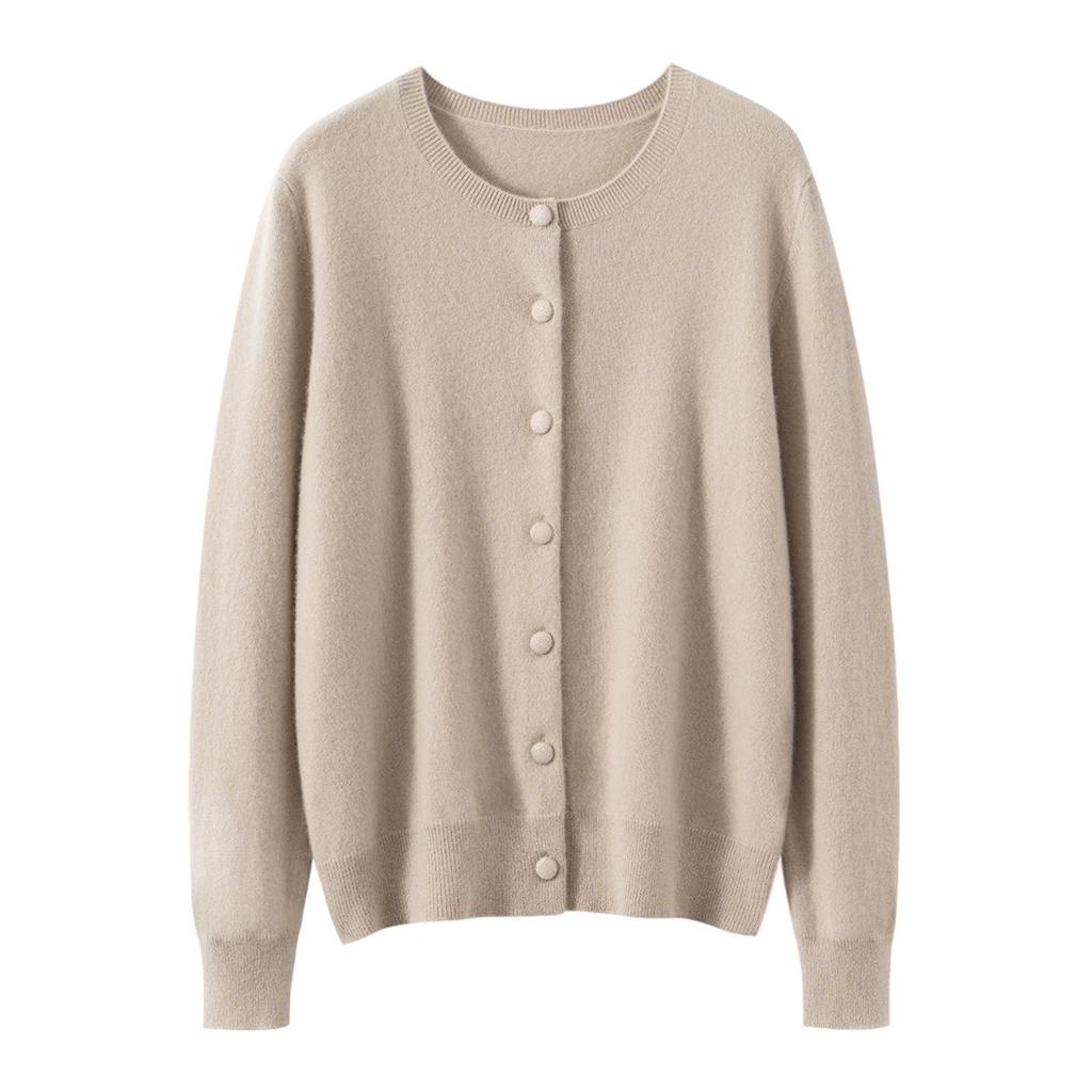 100% Pure Cashmere Round Neck Cardigan - Lightweight, Breathable, Soft, Solid Color Sweater