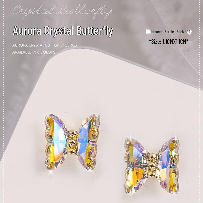 

Переливающиеся 3D хрустальные бабочки и украшения для нейл-арта с бриллиантами Аврора - 2 штуки