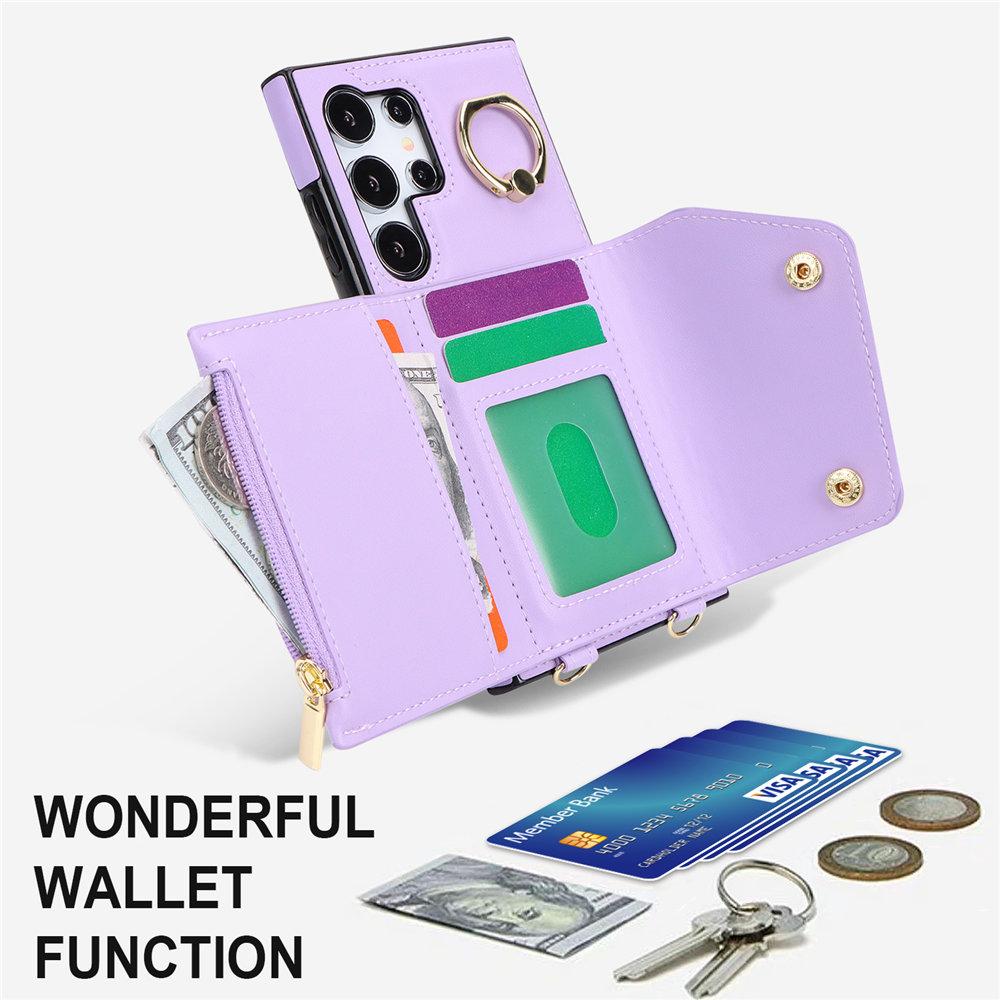 Crossbody Ring Geldbörse Lederhülle für Samsung Galaxy S24 Ultra S23 Plus S22 S21 Note 20 A55 A54 A15 A25 A53 A14 Lanyard Hülle