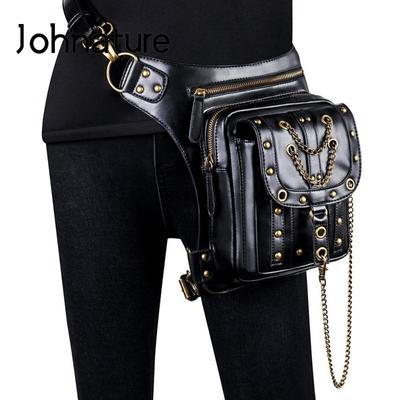 Punk Rivet Damen Hüfttasche Outdoor Kette Moto & Biker Gürteltasche Pu Leder Multifunktionale Umhängetaschen