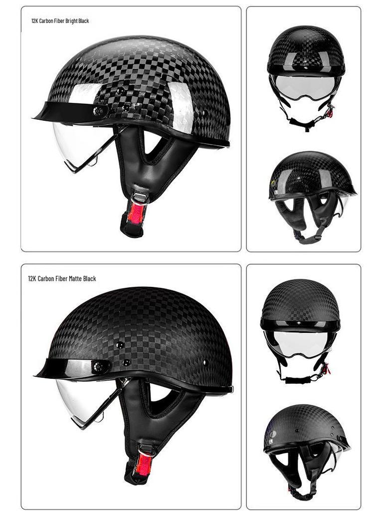 AD Carbon Fiber Retro 3C Certified Motorcycle Half Helmet for Men & Women