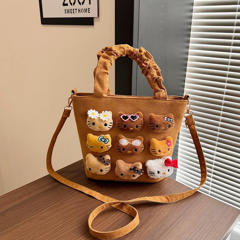 Duffy Cat Pattern Nylon Crossbody Bag With Plush Details For Casual Wear