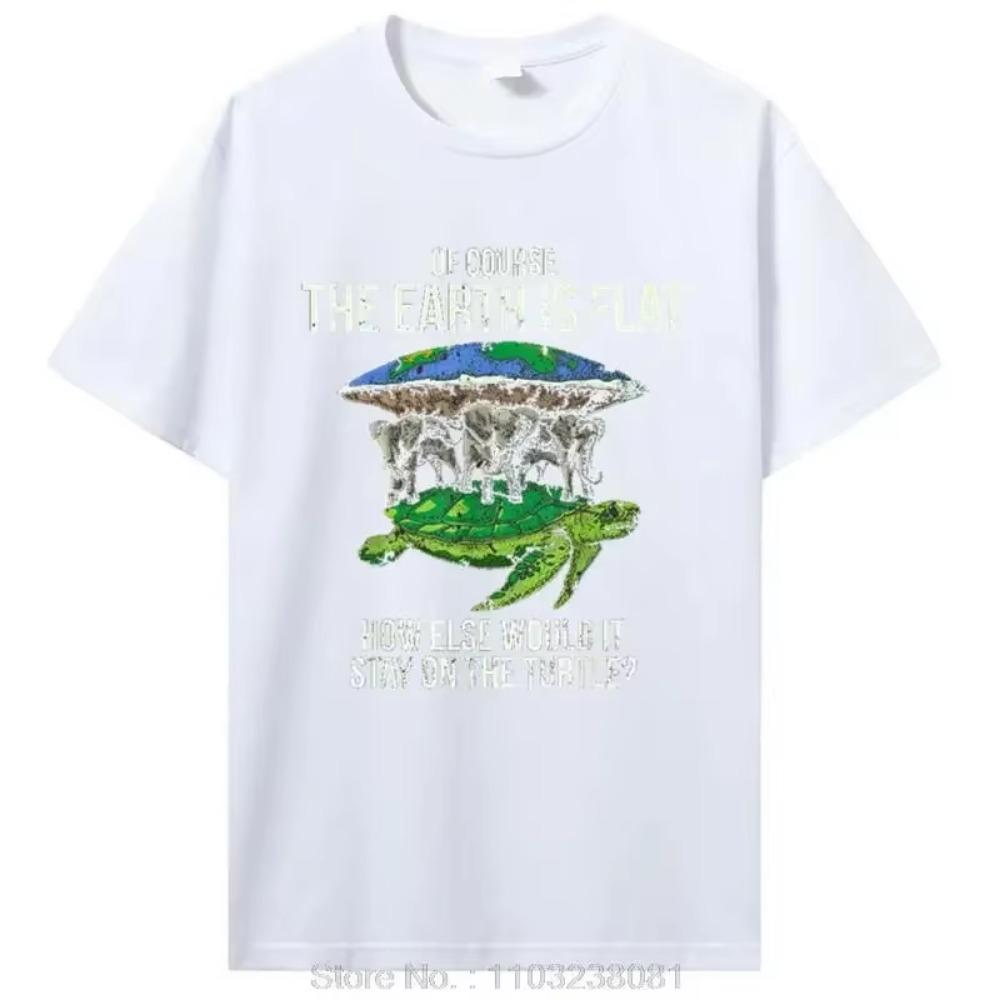 Funny Flat Earth Society T Shirt Turtle Elephants Graphic Cotton Streetwear O-Neck Harajuku Hip Hop T-shirt Men Short Sleeve Top