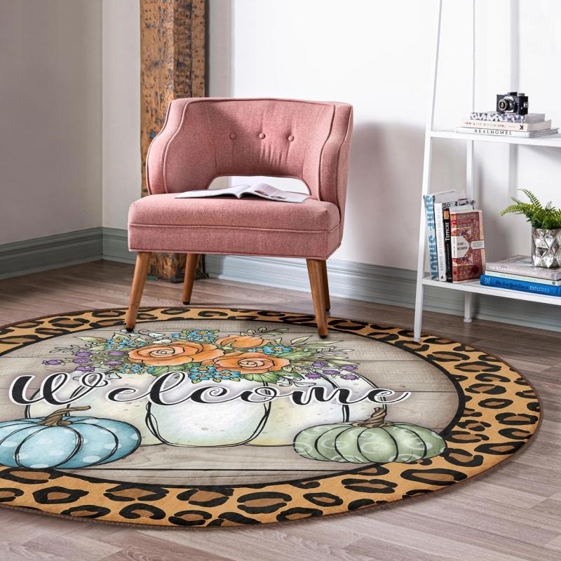 

Deymend Leopard Design Тыквенная тема Приветственный цвет Открытый круглый ковер с моющимся нескользящим основанием