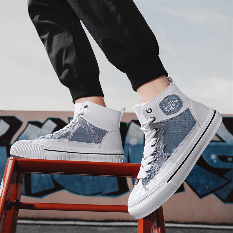Hög Topp Canvas Sneakers Man Mode Casual Blå Espadriller Män Trend Andningsbara Snörskor Herr Vulkaniserade Skor tenis masculino