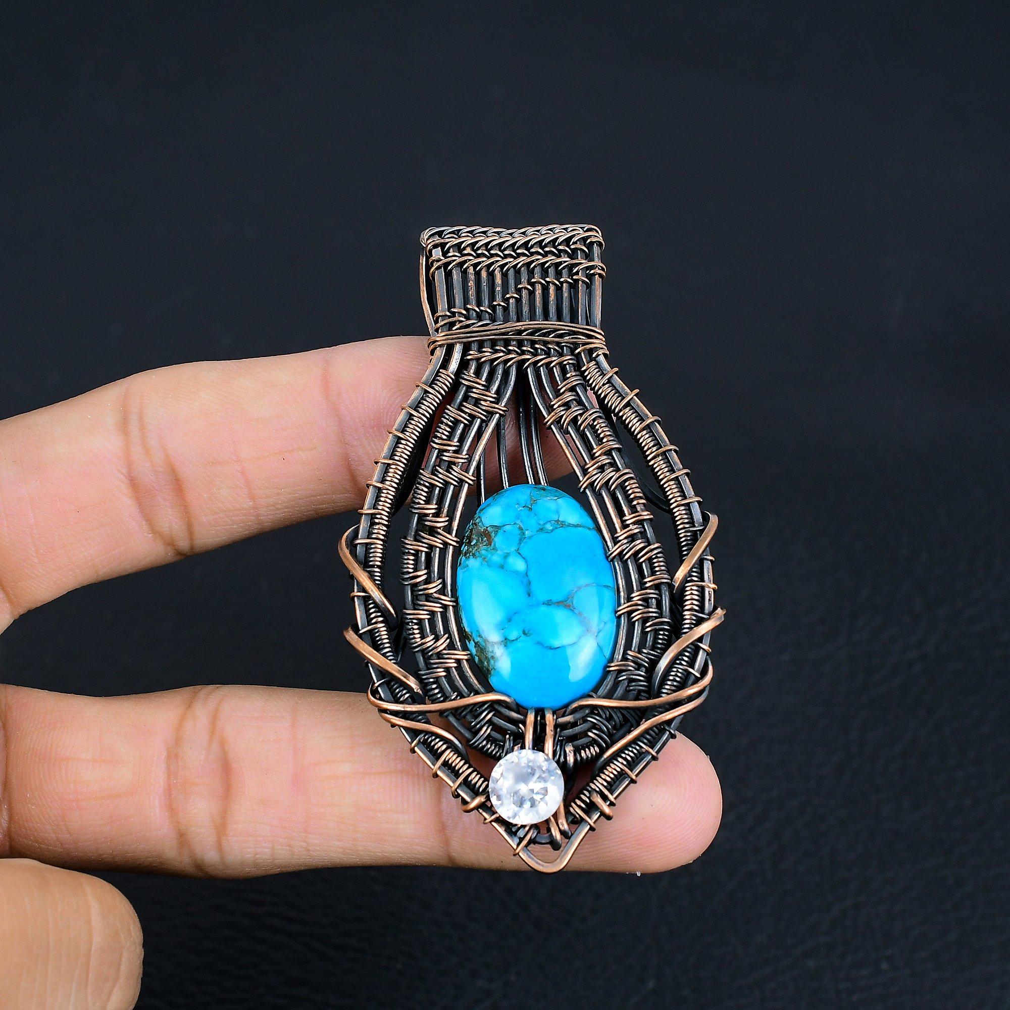 

Подвеска из тибетской бирюзы, ювелирное изделие из драгоценного камня, обернутое медной проволокой 999 пробы, подвеска ручной работы, на День благодарения 3.14 Inches