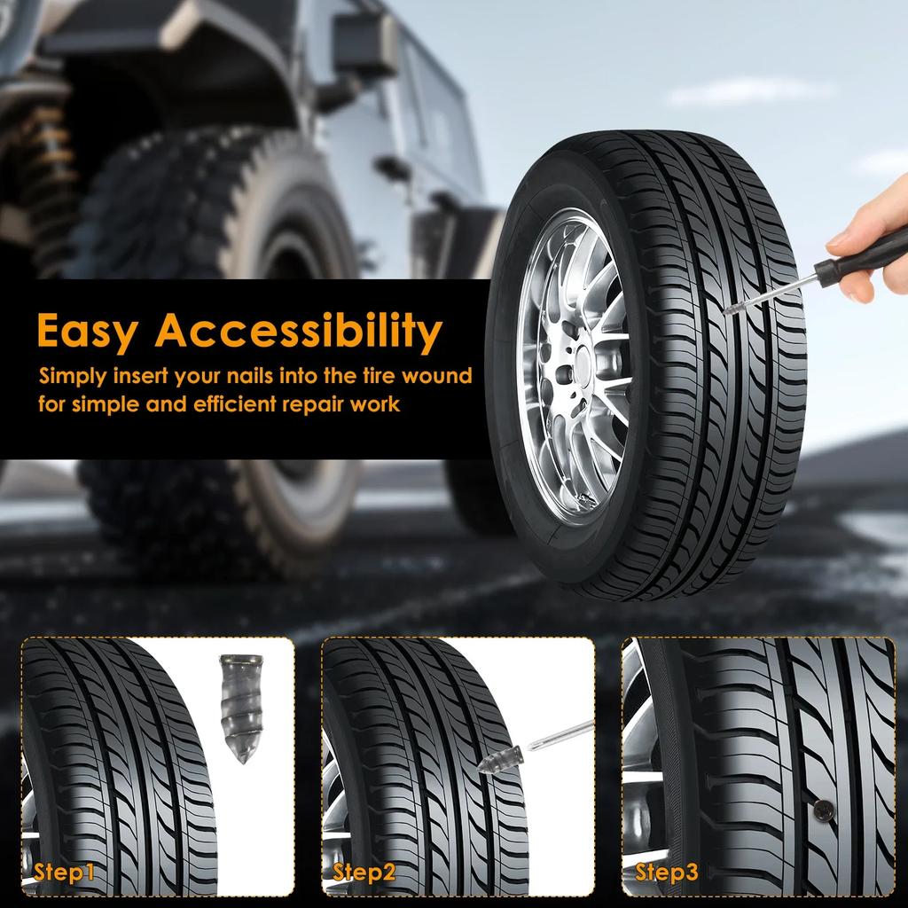 120PCS Tire Repair Rubber Nail Reliable Tire Plug Kit with 2 Screwdriver Screw Type Tyre Repair Nail Kit for Car Motorcycle