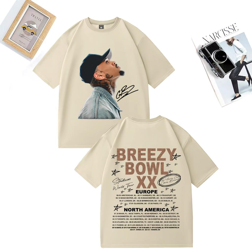 Chris Brown Tour Breezy Bowl XX Graphics TShirt Hip Hop Short Sleeve Tshirts Vintage Unisex WOMEN Plus Size Tops Cotton T Shirt
