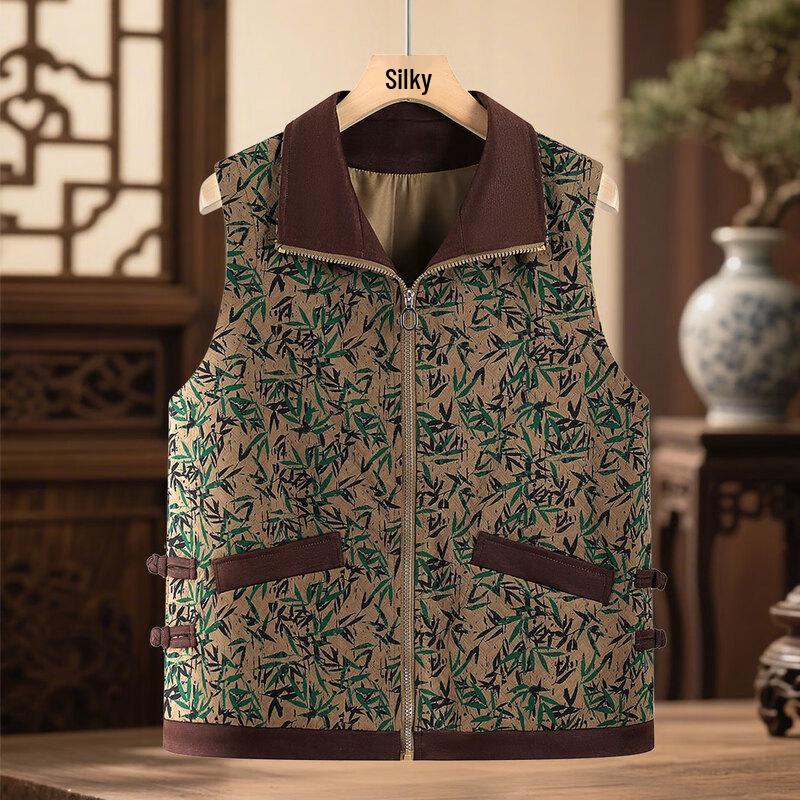 

SIFONE Women s Autumn Floral Lapel Zipper Vest Cardigan for Mid-Aged & Elderly 2XL