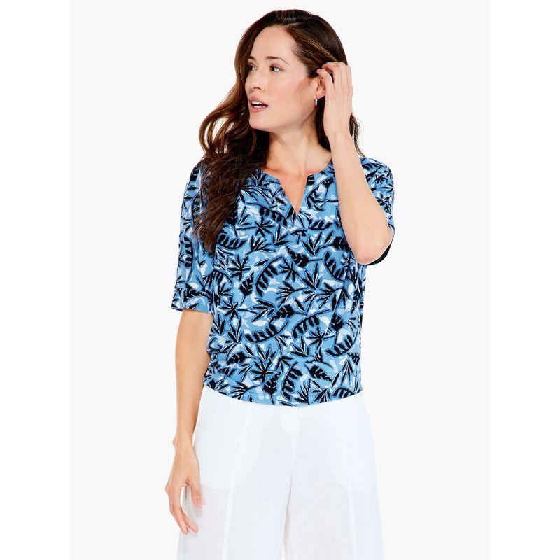 

Wood Tencel Knitting Middle Sleeve Pullover Shirt Chubby Girl American Women s Clothing Tops Elegant Cold Blue Print 24 Spring and Summer New Cold Blue Black Leaf Print L