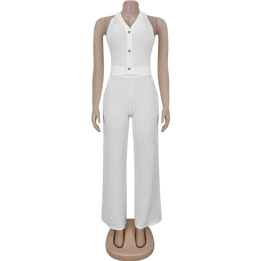 Women's Fashion Halter Strap Top & Long Pants Two-Piece Set: Casual European & American Style