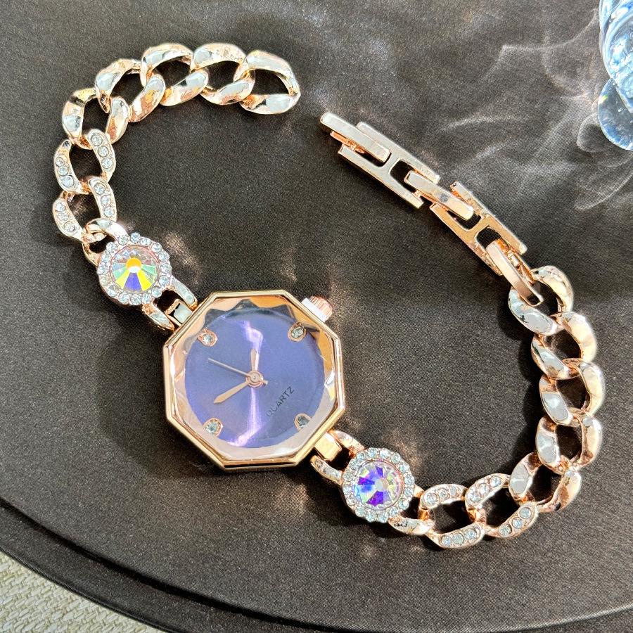 New Retro Women Watches Light Luxury Brand Octagonal Diamond Studded Dial Rainbow Bracelet Quartz Wristwatch Female Clock