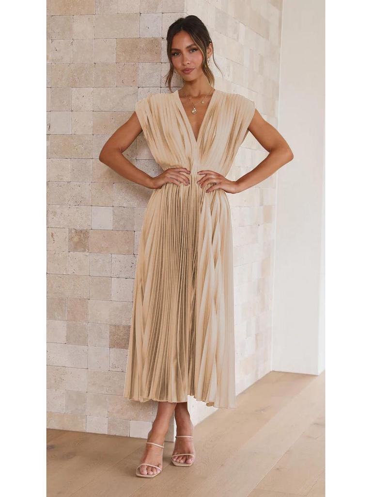 Europäisches und Amerikanisches Sexy Plissiertes Lässiges Ärmelloses Kleid mit Reißverschluss