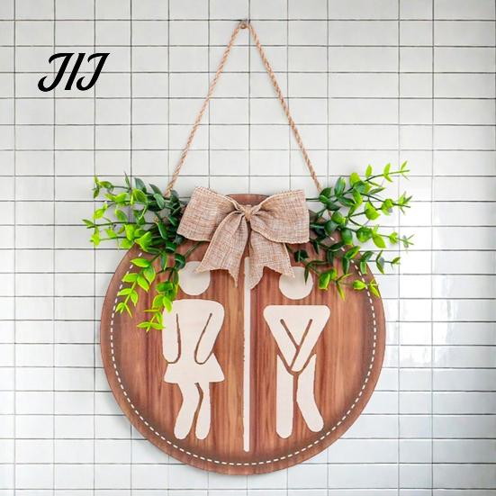 Wooden Hanging Sign for Home Restroom Sign, Men's And Women's Toilet Bathroom Wall Gender Neutral Round Rustic Farmhouse Plaque Washroom Decor
