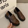 Large Size Leather Shoes Women's Spring New Fashion Retro British Style Leather Shoes Round Toe Thick Heel Soft Sole Single Shoe