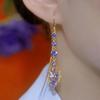 Purple Qi Rhinestone Maple Leaf Long Tassel Versatile Earrings