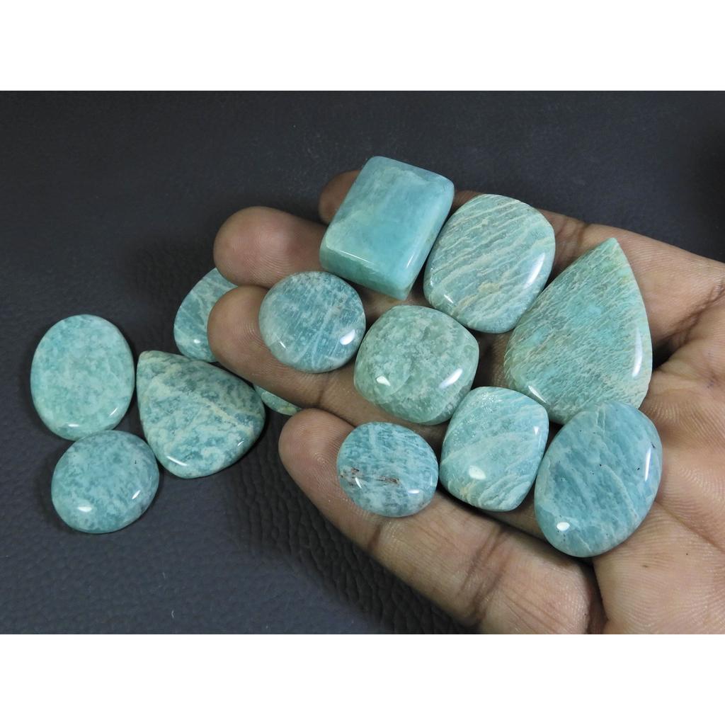 294Cts. Natural Amazonite Mix Shape Cabochon Loose Gemstone 13 Pcs Lot C-296