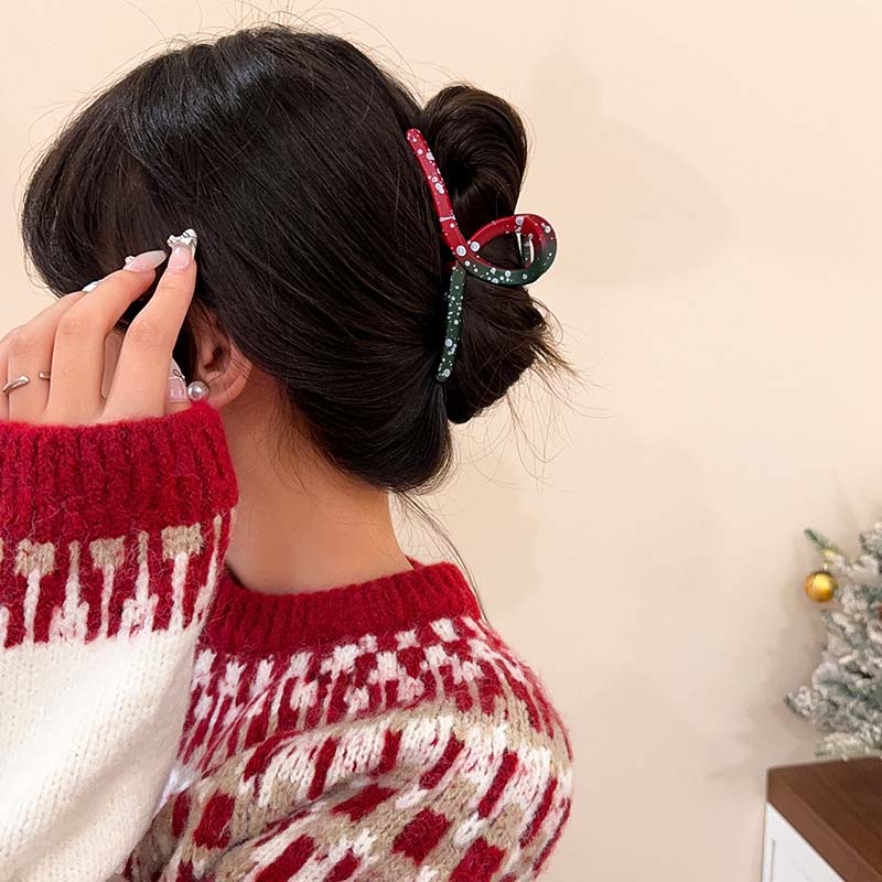 Fashion Christmas Acrylic Hair Claws for Women Girls Sweet Snowflake Print Shark Clamp Hair Clip Headdress Hair Accessories Gift