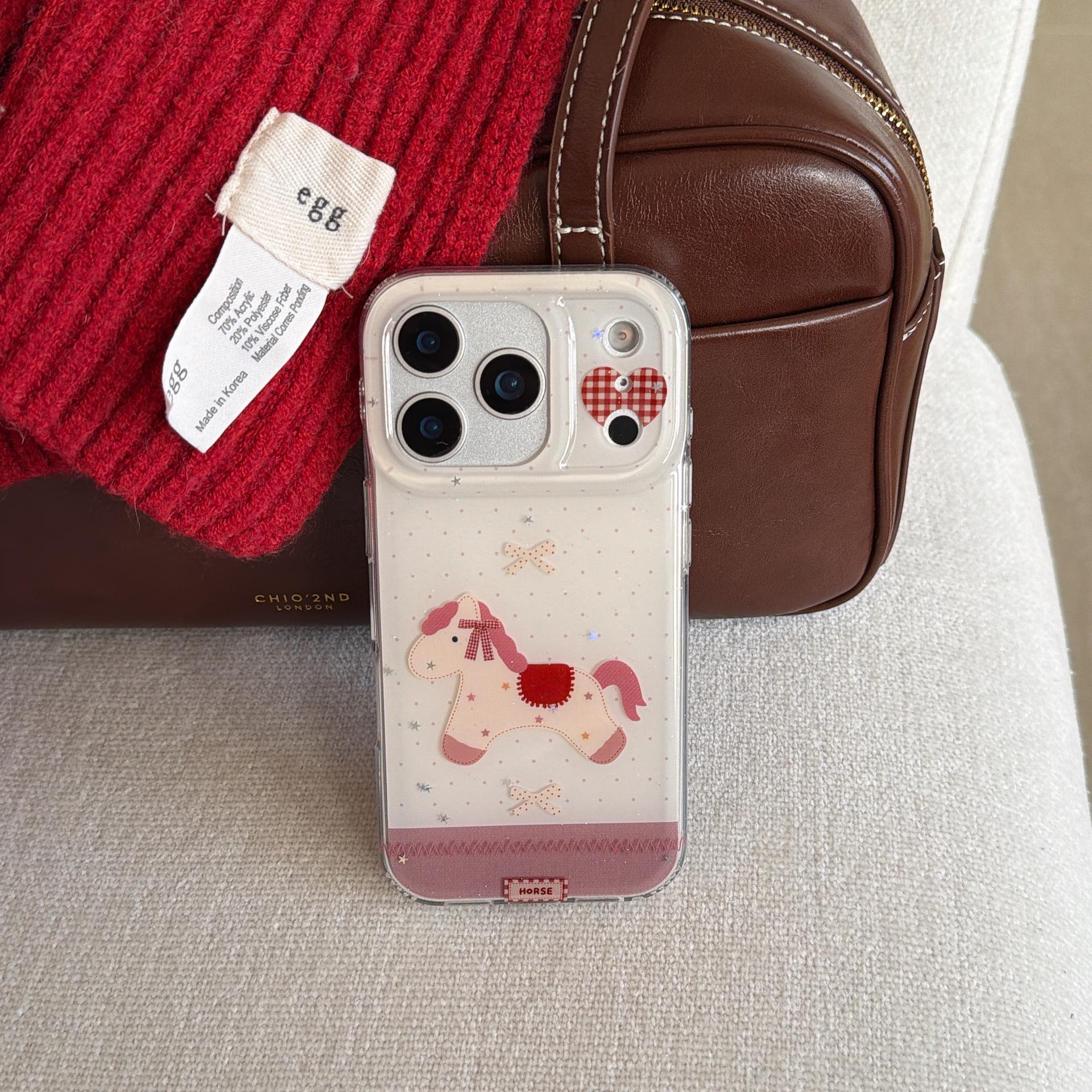 

New Year Polka Dot Bow Horse Phone Case for Apple 14/15/16ProMax/17Pro Apple 14 Pro