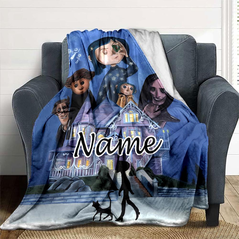 Customizable Coraline3 Throw Blanket – Personalized Name, All-Season Cozy Snug Blanket, Machine Washable, Personalized Blanket
