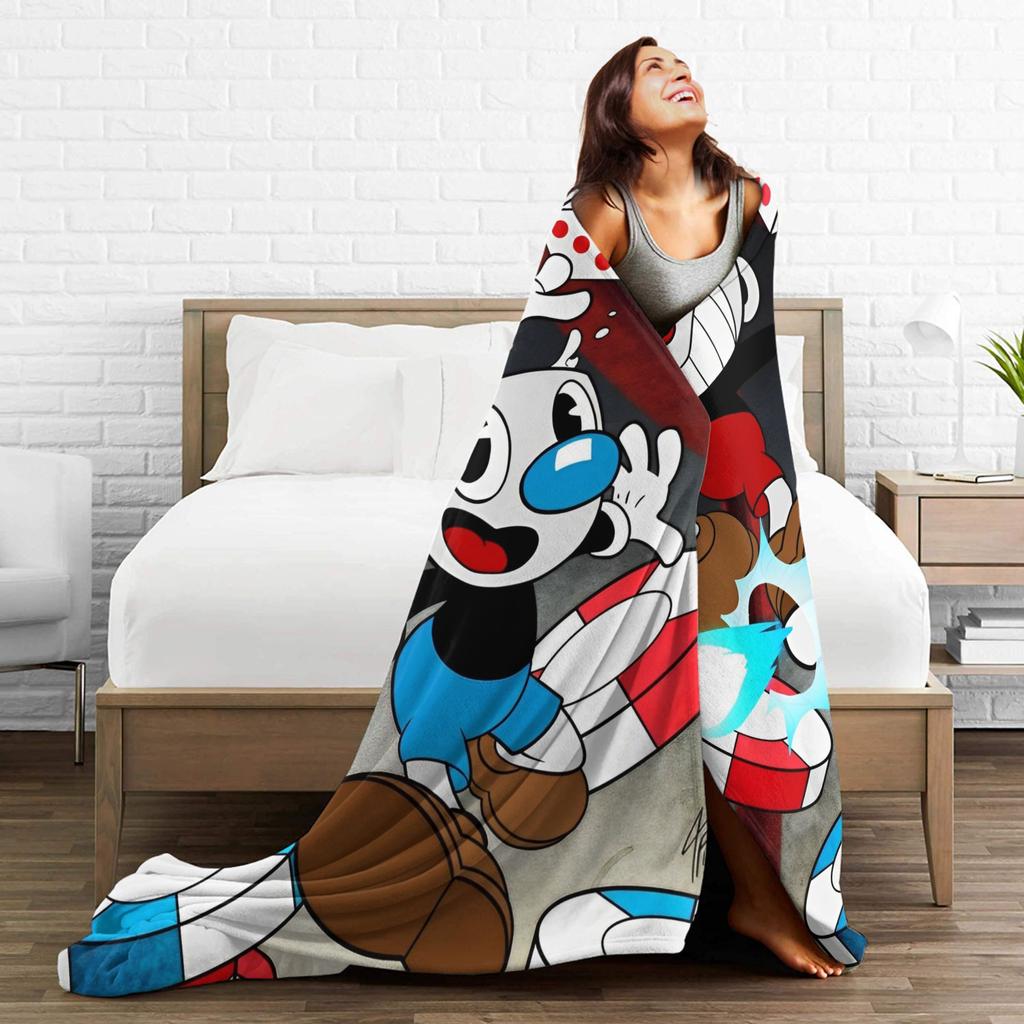 Cupheads Knitted Blanket Fleece Video Game Warm Throw Blanket for Outdoor Travel Bed Rug