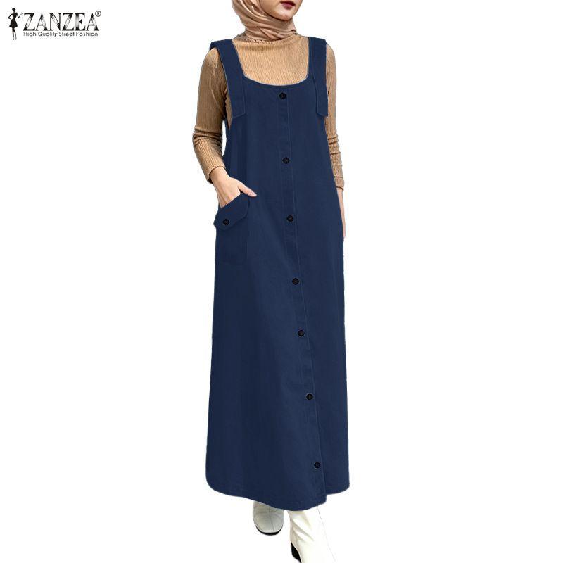 ZANZEA Women Casual Sqaure Collar Loose Sleeveless Straps Dress