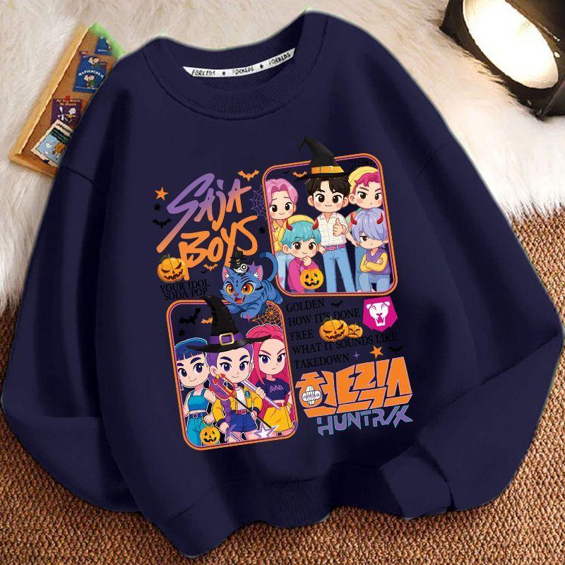 Children's Witch Hunt Team Round-neck Hoodie for Autumn and Winter, Loose Long-sleeved Casual Tops for Boys and Girls