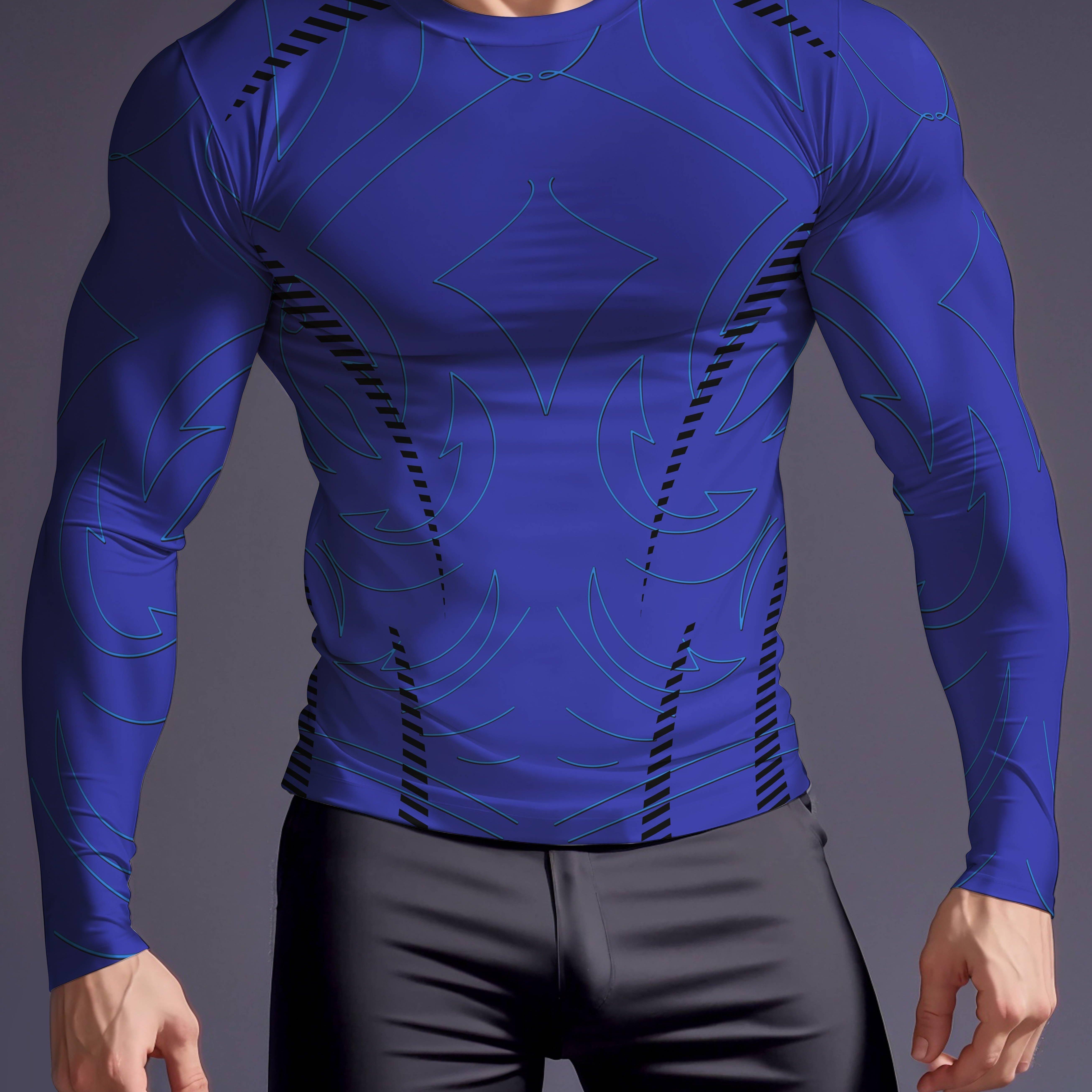 

Мужская компрессионная футболка с длинным рукавом с геометрическим 3D-принтом, прочный трикотаж, устойчивый к разрывам, для спортивной повседневной носки XL