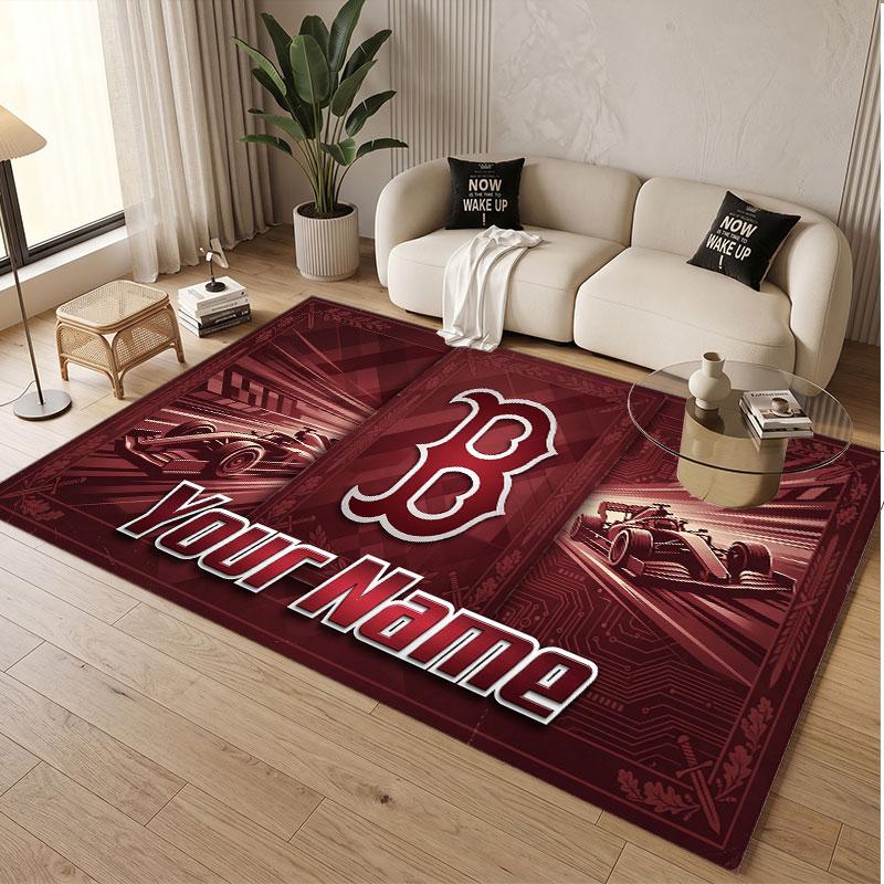 Custom Rug Boston Red Sox Pattern Print Name Text Soft Non‑Slip Floor Carpet for Home Indoor Decoration