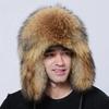Luxury Men Hat Winter Warm Thick Fluffy Brim Bomber Hat Ushanka Russia Natural Raccoon Fox Fur Trapper Ear Hats