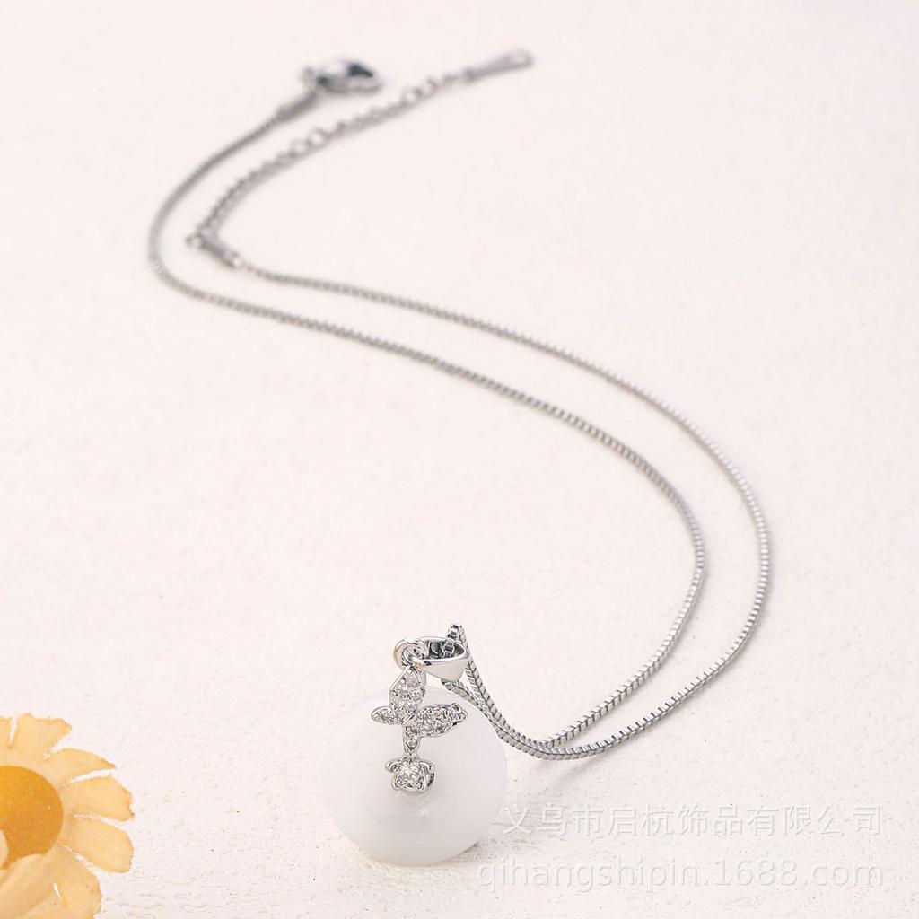 Ping An Buckle Necklace Women'S Light Luxury Retro Guochao Inlaid White Jade Pendant Necklace