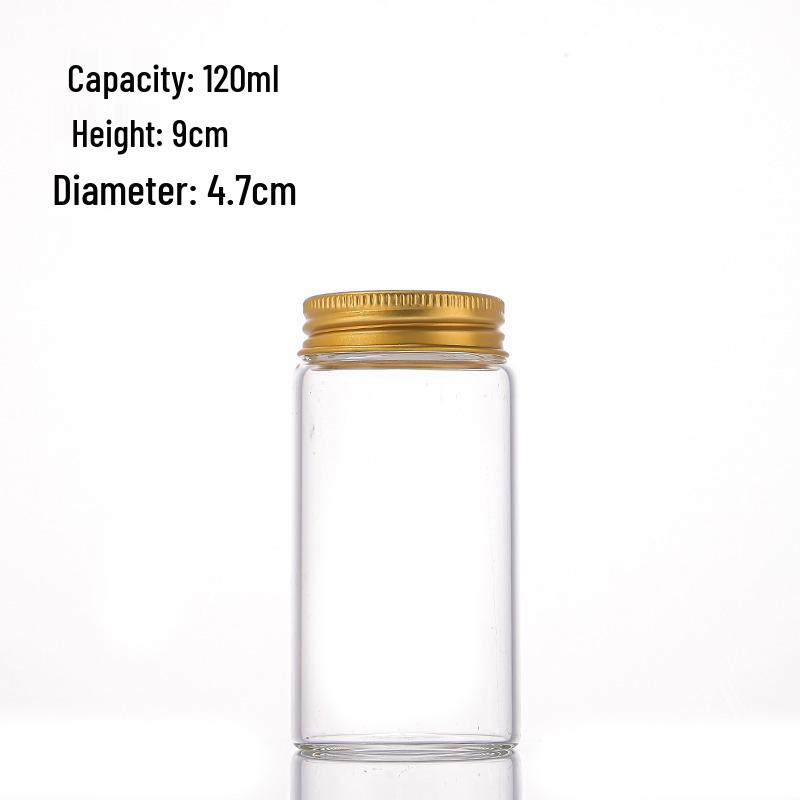 Transparent Moisture-Proof Glass Bottle with Gold Aluminum Screw Cap for Cordyceps & Saffron.