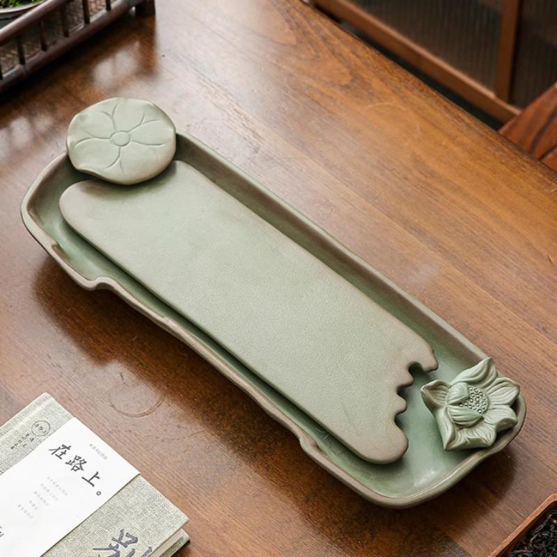Yao Bian Glazed Ceramic Tea Tray,Dry Brew GongfuTea Set with Drainage Hole,Leakproof Creative Tea Pot Plate forHome Tea Ceremony