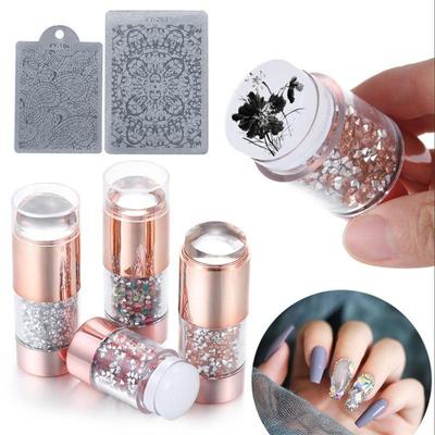 1 Set Silicone Double-end Crystal Handle Nail Art Stamper and Nail Stamping Plates Set