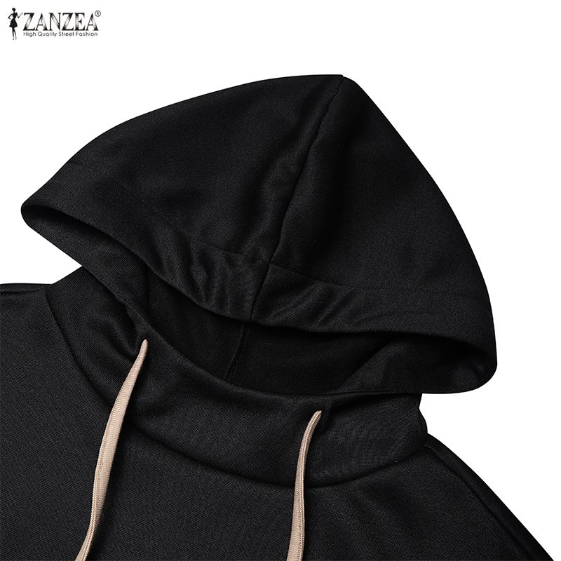 ZANZEA Women Hoodies Casual Patchwork Long Sleeve Hooded Sweatshirt Dress