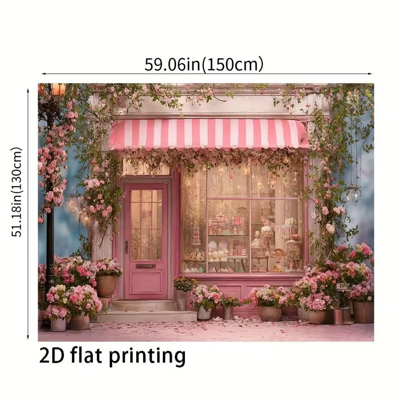 

2D Sweet Pink Bakery Backdrop Floral Shop Birthday Party Photo Booth Background 47.2x31.5inch/120*80cm