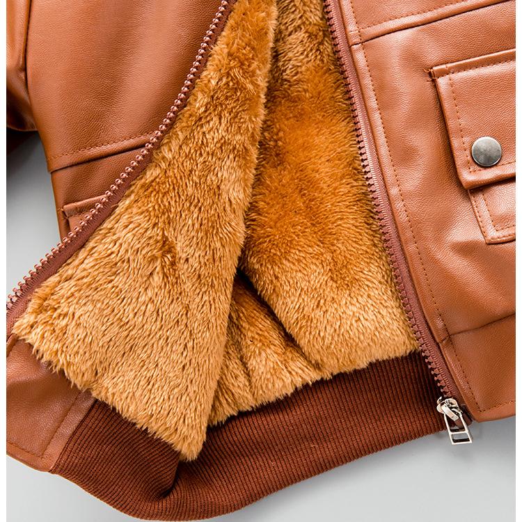 Boy's Plush Thickened Leather Coat Children's Autumn and Winter Leather Jacket Locomotive Handsome Coat