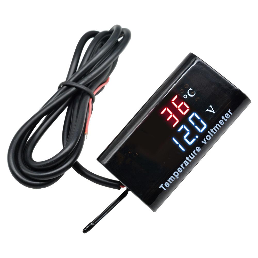 DC 12V 0.28 Inch Dual Display LED Digital Temperature Sensor Voltmeter Thermometer Voltage Meter Tester For Car Motorcycle