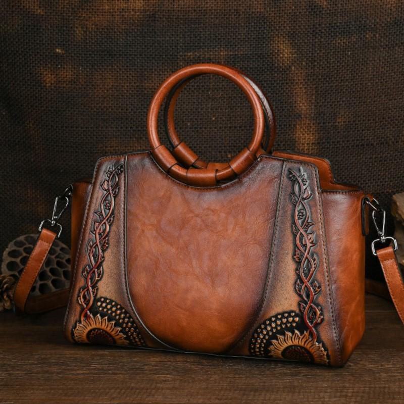 Johnature Vintage Embossed Exquisite Handbag Large Capacity Versatile Shoulder Crossbody Women's Bag