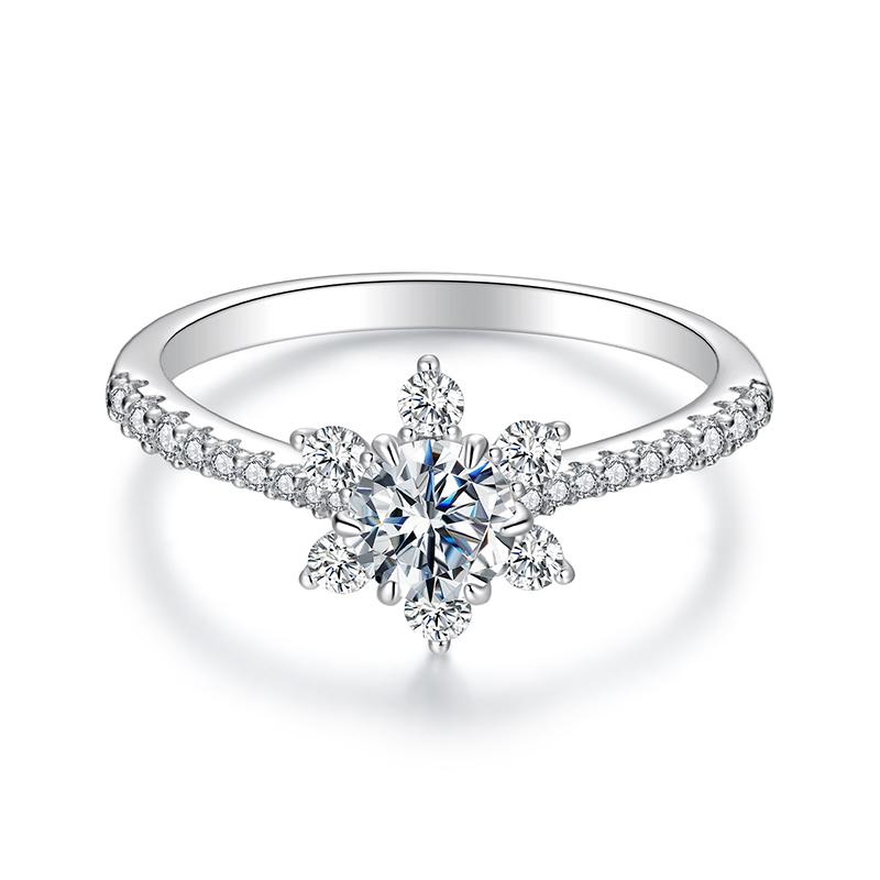 

WOSTU 0.5 CT Flower Moissanite Engagement Rings for Women , 925 Silver Snowflower Diamount Cut Band Rings Wedding Gift 6