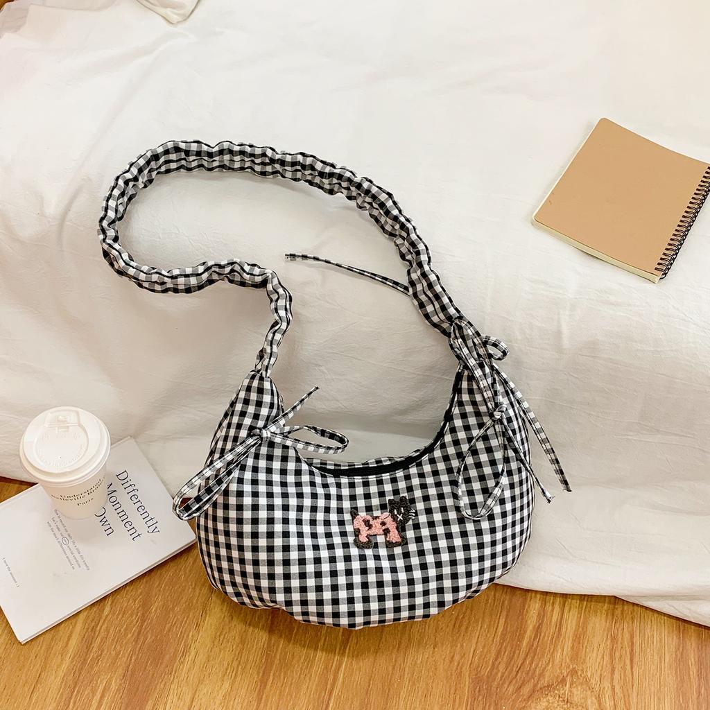2025 Summer Shoulder Bag Women's New Bubble Plaid Women's Bag Underarm Crossbody Dumpling Bag Shoulder Fashion Bag