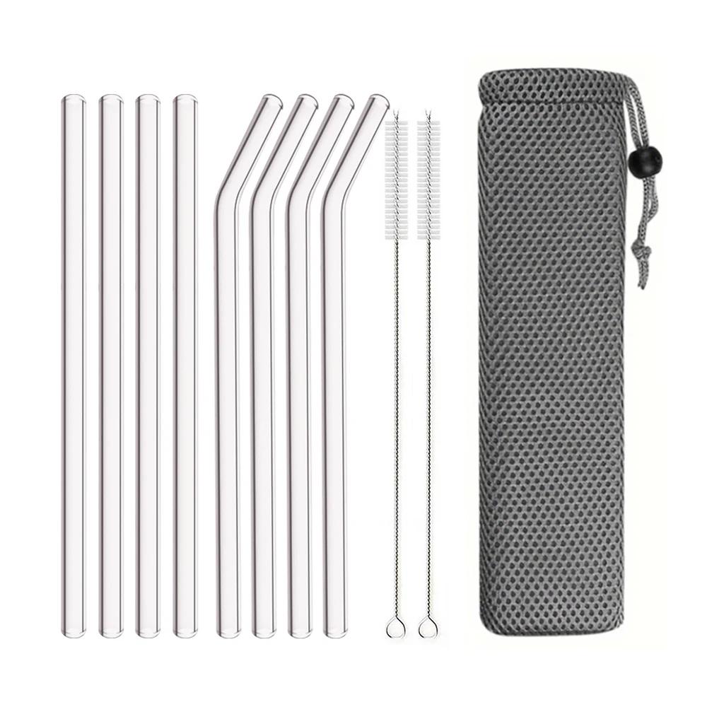 8mm High Borosilicate Glass Straw 3/5/10/11Pcs Reusable Eco Friendly Drinking Straws Set Bubble Tea Smoothies Bar Accessories
