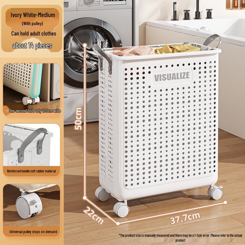 Foldable Laundry Basket with Wheels - Storage for Dirty Clothes